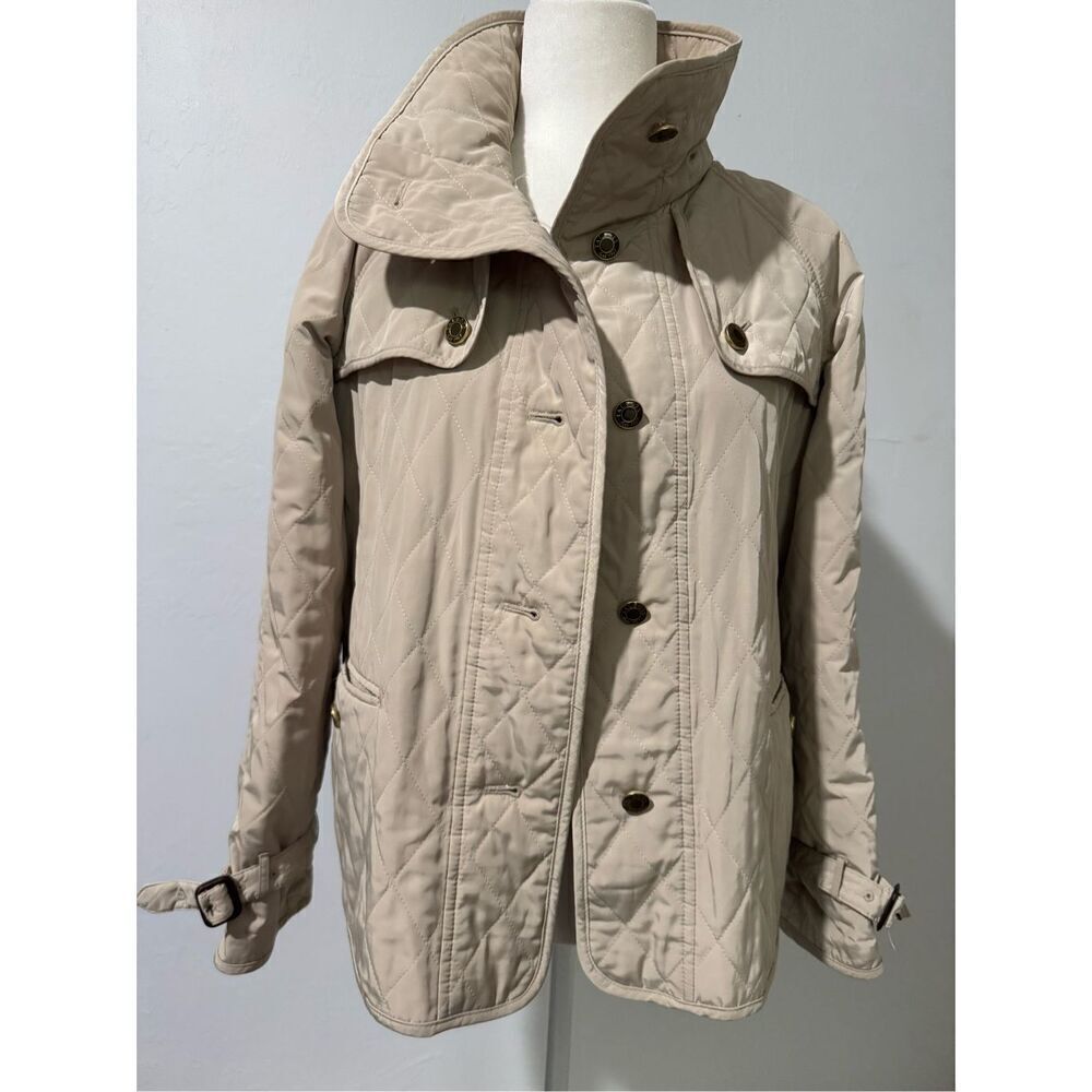 Talbots quilted cream snap button front jacket SP